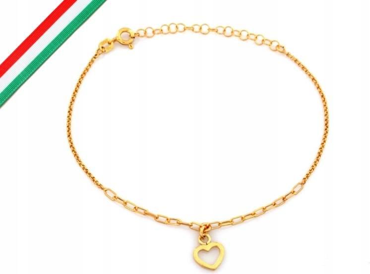 Srebrna bransoletka 925 pozłacana z serduszkiem