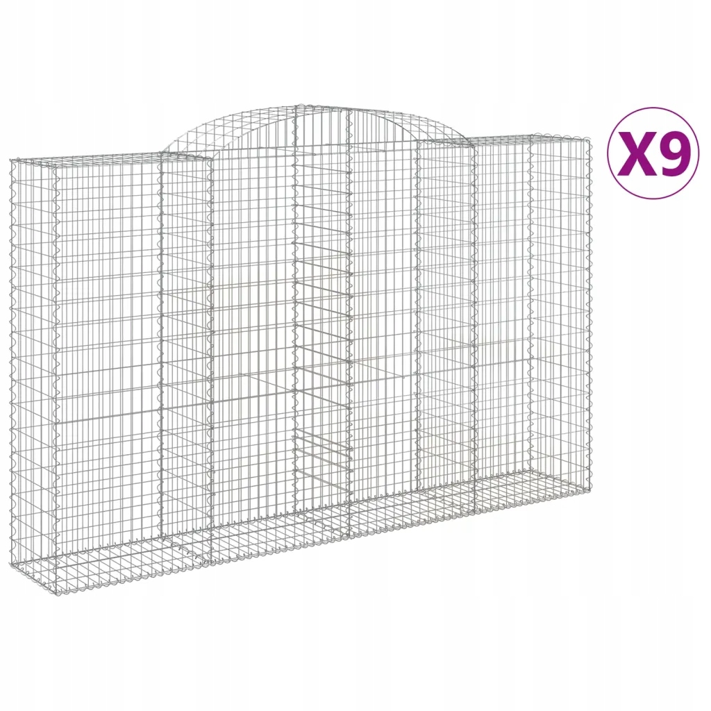 vidaXL Kosze gabionowe, 9 szt, 300x50x180/200 cm, galwanizowane żelazo
