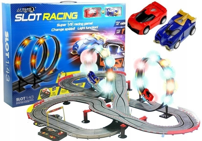 Import LEANToys Tor Wyścigowy 2 Autka Slot Cars 1:43 Pętla Lampki