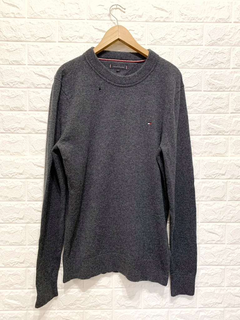 TOMMY HILFIGER SWETER WEŁNA SZARY L