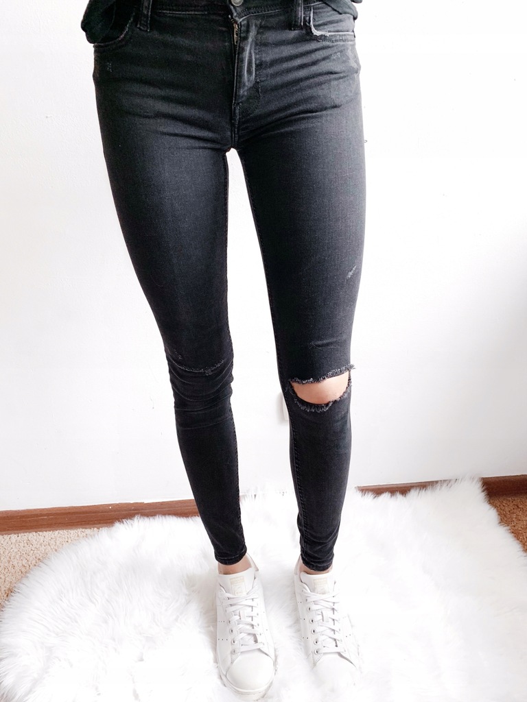 obcisłe rurki bershka czarne jeansowe 34 XS dziury
