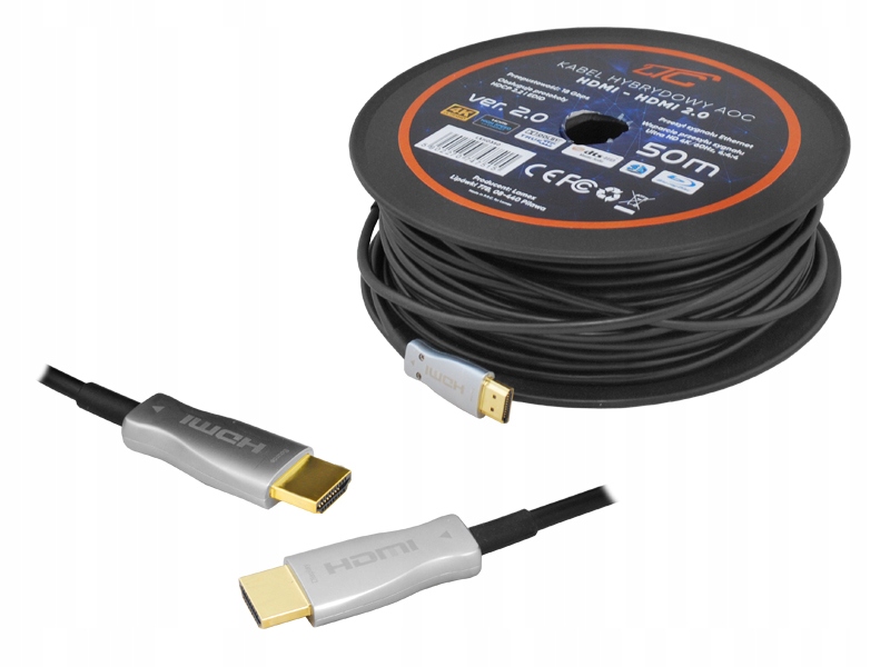 Kabel HDMI-HDMI OPTYCZNY 50m 2.0V 4K 60HZ złote wt