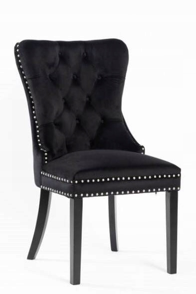 Pikowane krzesło welurowe z ćwiekami i kołatką HUGO czarne