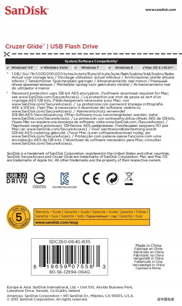 Pendrive SanDisk Cruzer Glide SDCZ60-064G-B35 (64G