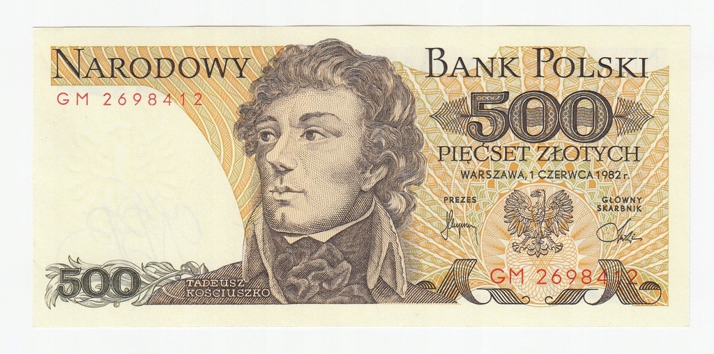 Banknot 500 zł 1982, seria GM, UNC