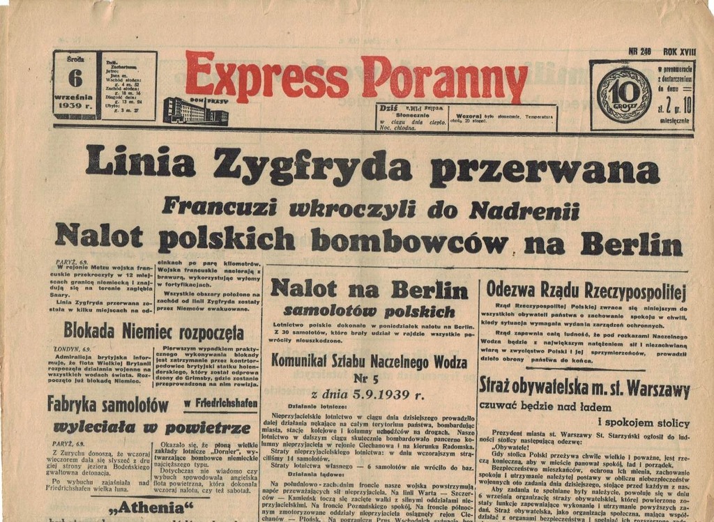 6 IX 1939 - Nalot polskich bombowców na Berlin