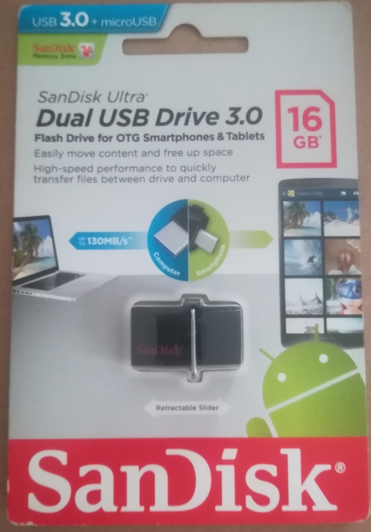 Dysk USB 16 GB USB+MICRO USB + uchwyt na smycz