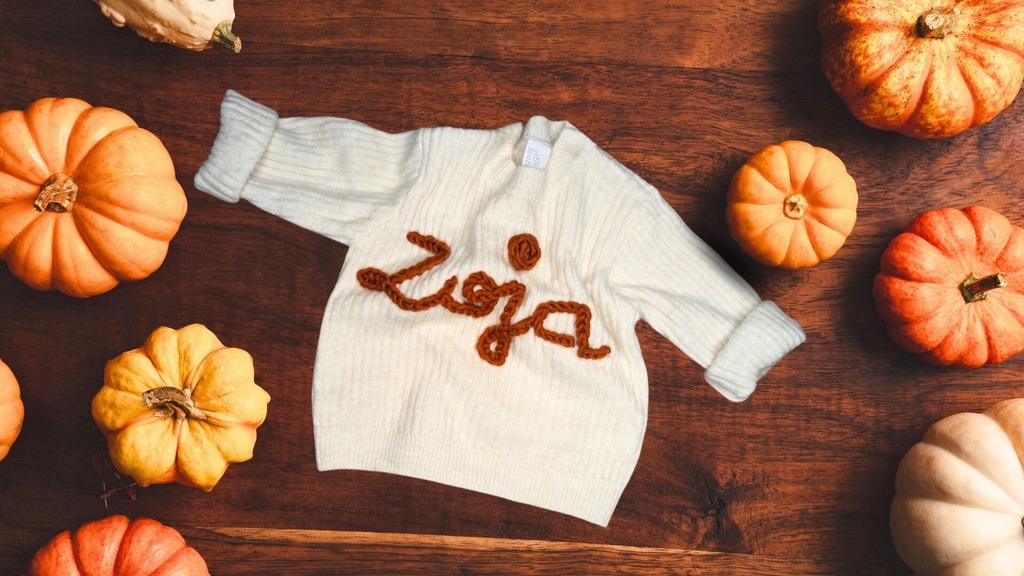 Spersonalizowany sweterek z imieniem dziecka 9-12 miesięcy Musztardowy