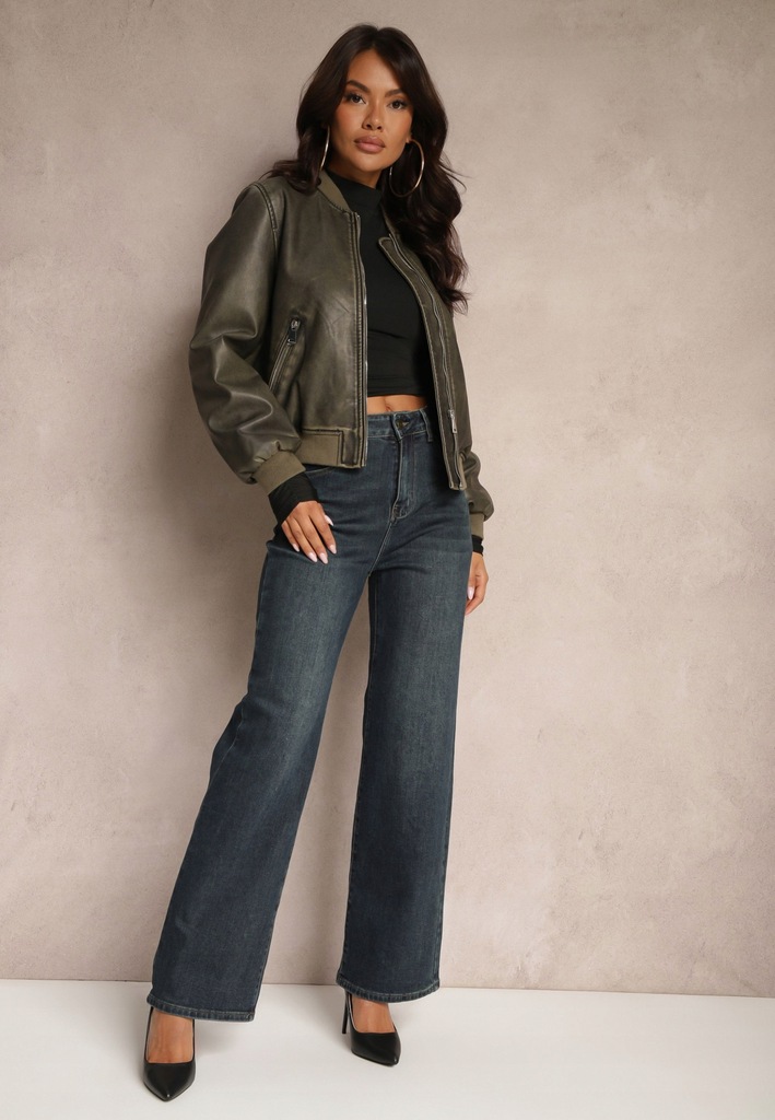 Renee Granatowe Jeansy damskie 40 Szerokie
