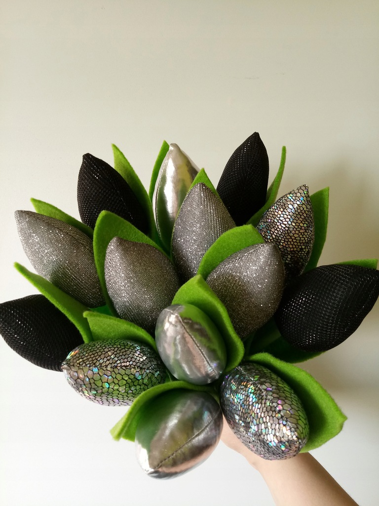 Tulipany glamour BUKIET 14szt srebro czarny