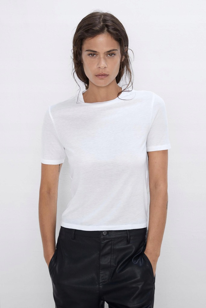 P7C114 ZARA__MK4 BIAŁY T-SHIRT BASIC__S