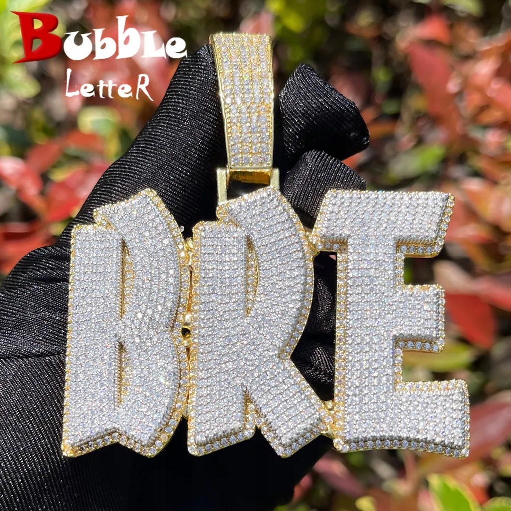 Bubble Letter Custom Hip Hop Pendant Iced Out Micro Pave Zircon Double