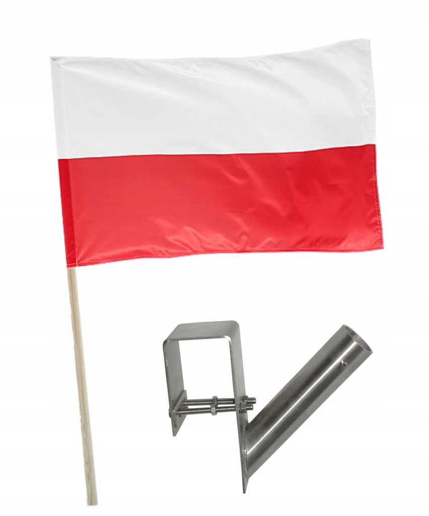 Zestaw Flaga Polska Kij UCHWYT balkonowy PORĘCZ 60