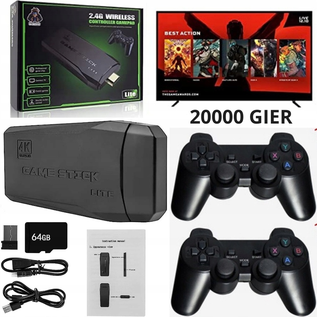 PRZENOŚNA KONSOLA TELEWIZYJNA RETRO PS1 20000 GIER W ZESTAWIE 2 PADY HDMI