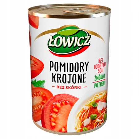 Łowicz Pomidory Całe Bez Skórki 400g