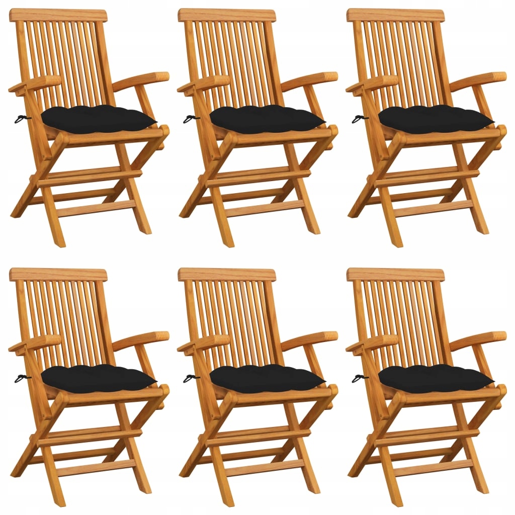 Krzesła ogrodowe czarne poduszki 6 szt drewno t