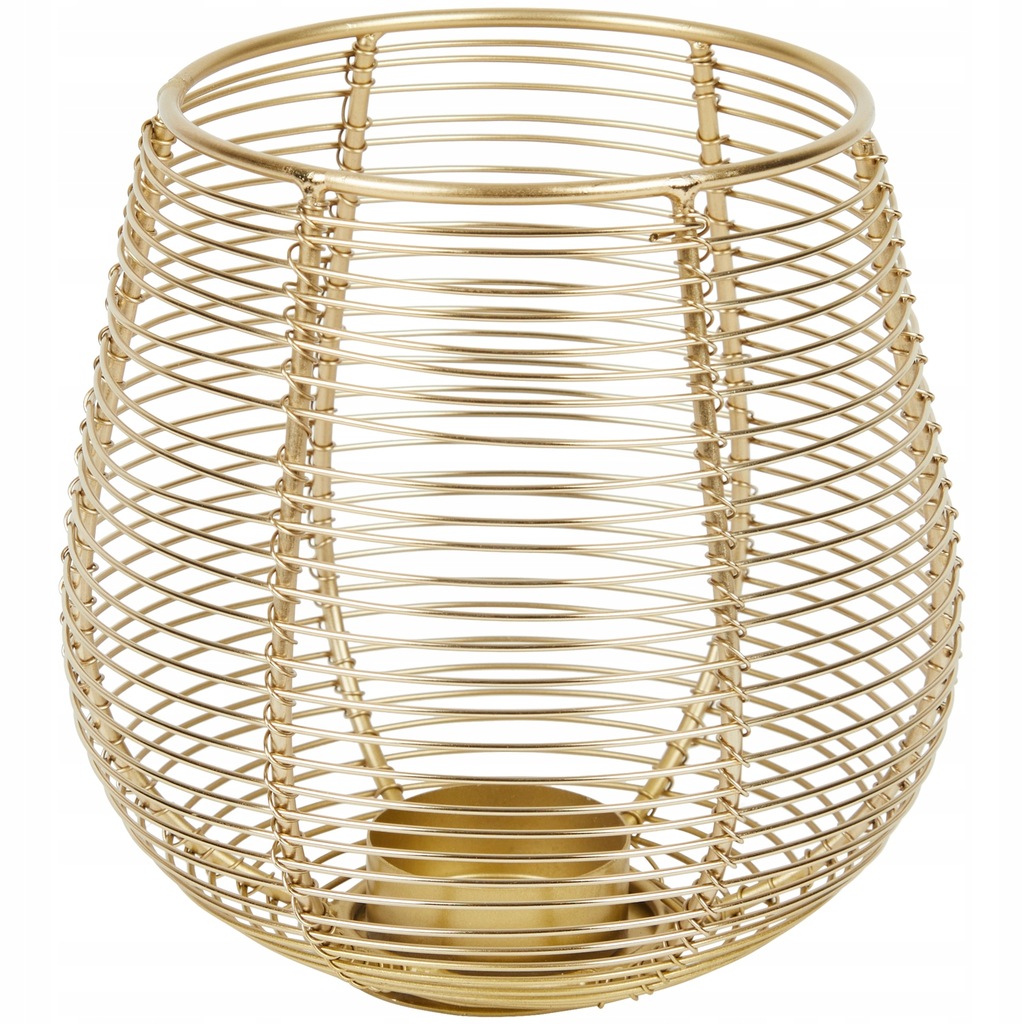 Świecznik złoty metalowy z drutu industrialny Loft Lampion 14 cm