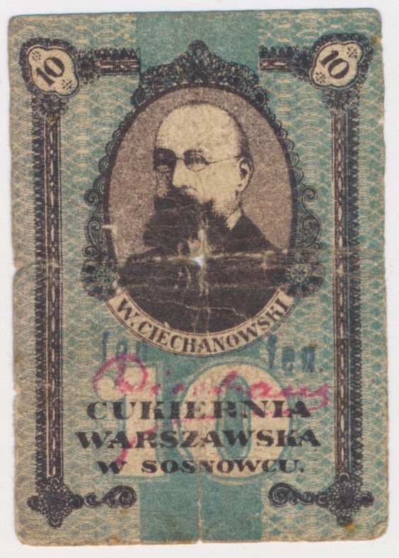 4194. Sosnowiec, Cukiernia Warszawska 10 kopiejek 1917 st.5