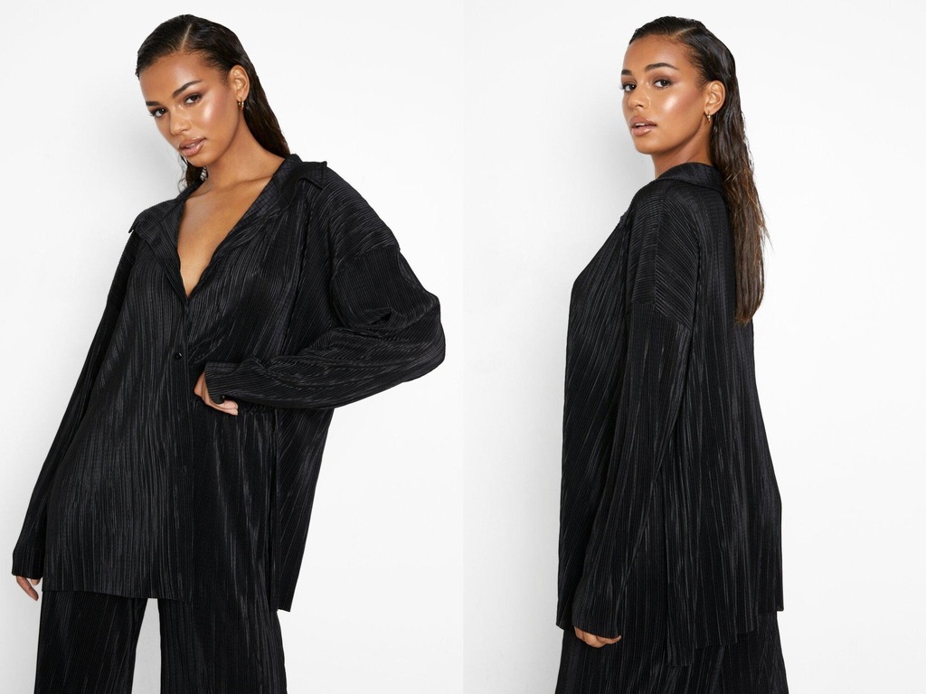 Boohoo Czarna koszula oversize plisowana 40