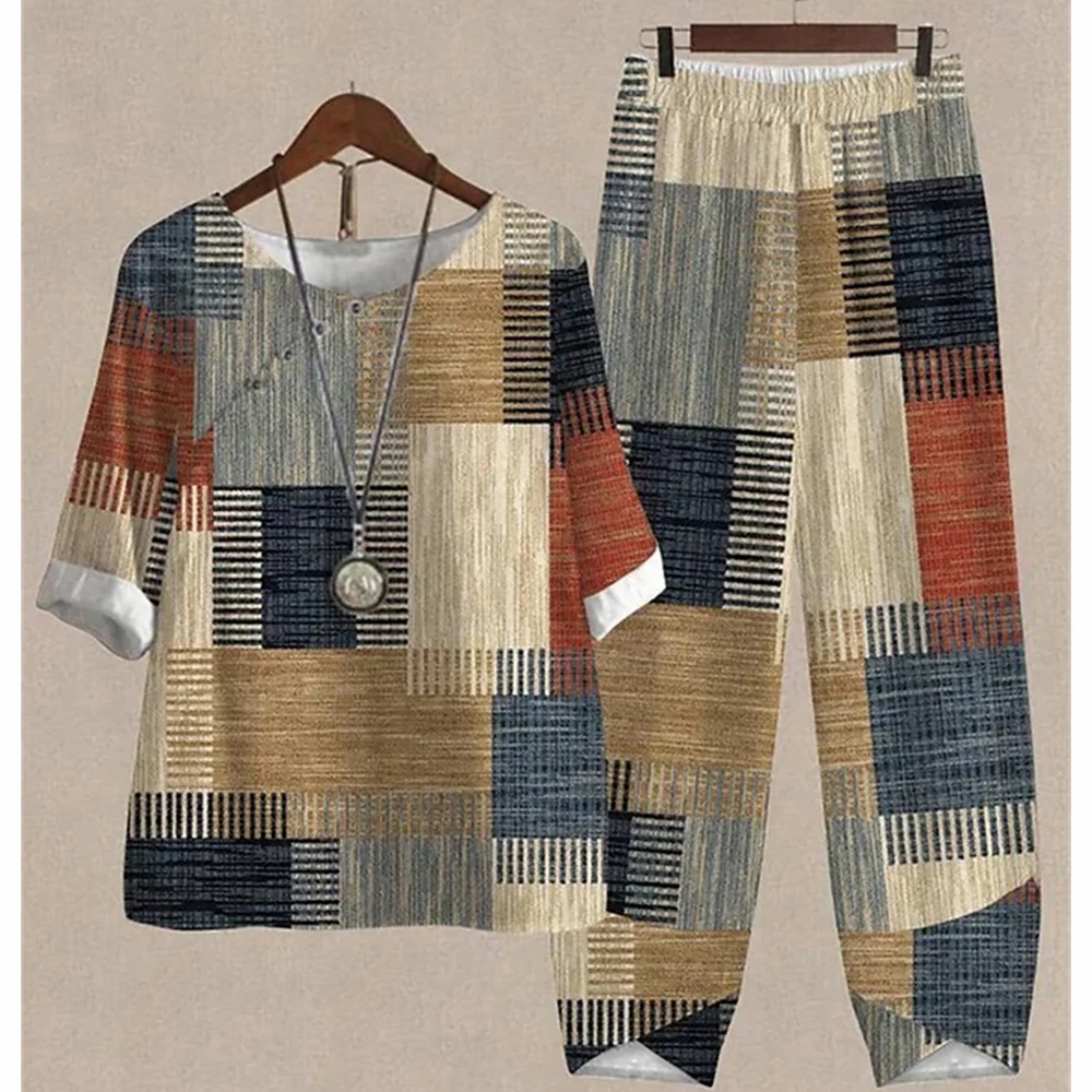 Letni 2-częściowy zestaw damski luźny koszulka z krótkim rękawkiem Top