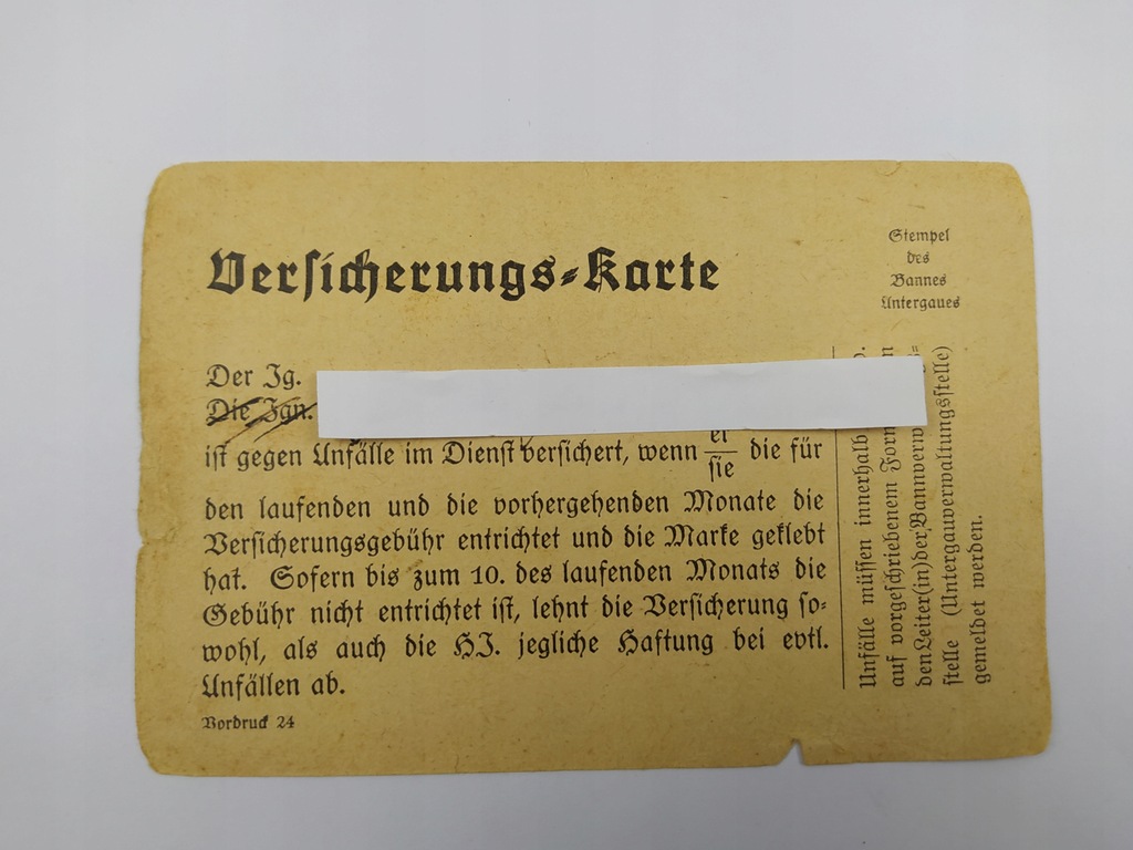 Versicherungskarte NSDAP Hitlerjugend 1936