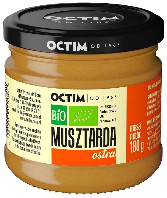 MUSZTARDA OSTRA Z OCTEM CYDROWYM BIO 180 g - OCTIM