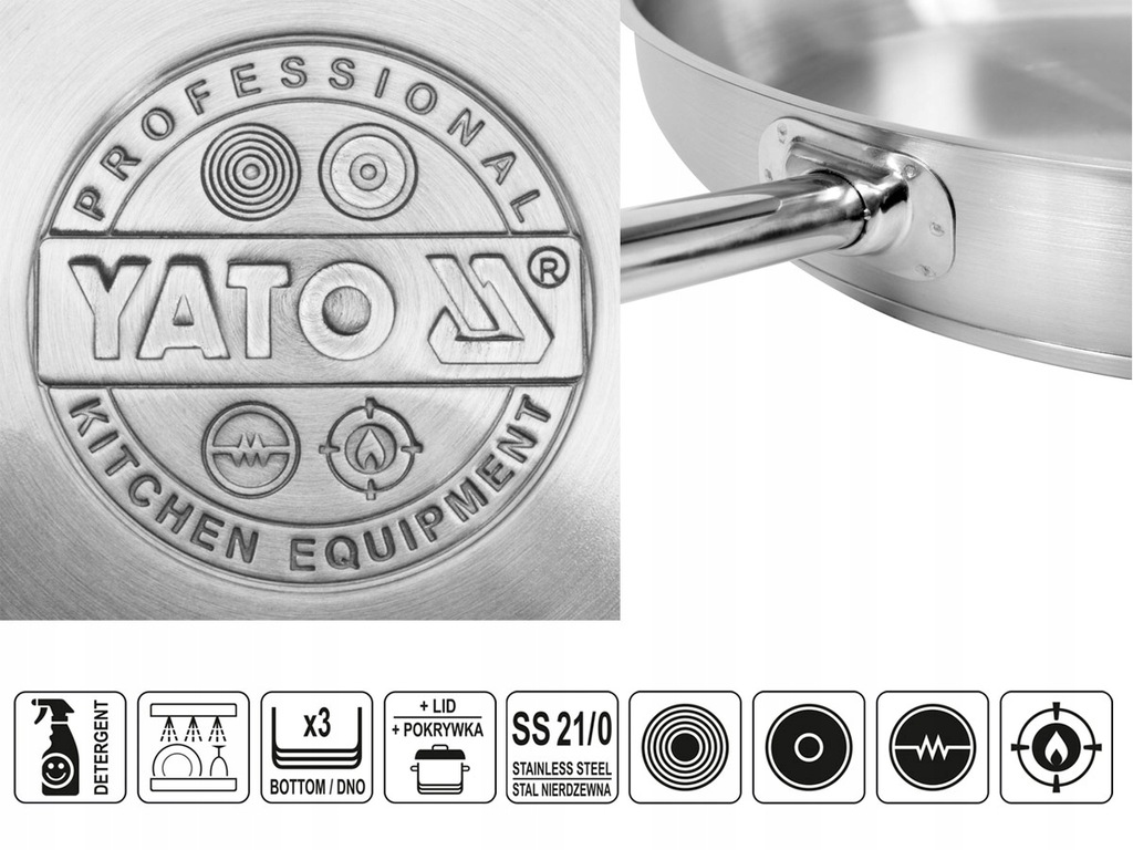 Купить Сковорода из нержавеющей стали, индукционная, 20 см YATO: отзывы ...