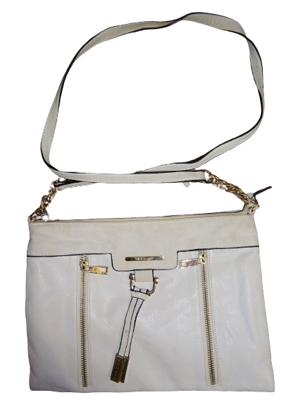 RIVER ISLAND ecru/beż torebka logo złote zamki