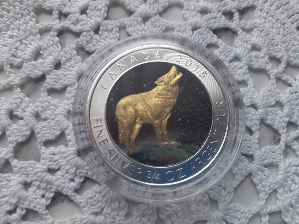 MONETA KANADA ZŁOTE WILK NOCĄ 2015 2 DOLLARS 3/4 OZ SILVER