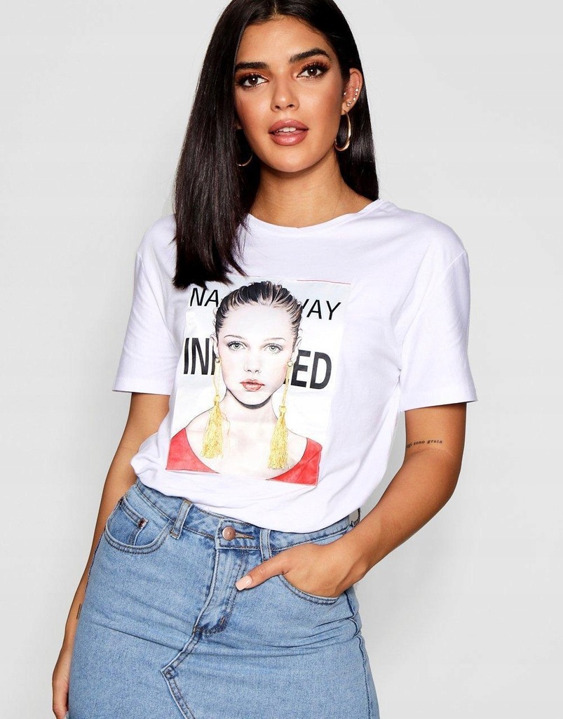 BOOHOO__XDI T-SHIRT Z NADRUKIEM Z FRĘDZLAMI__M