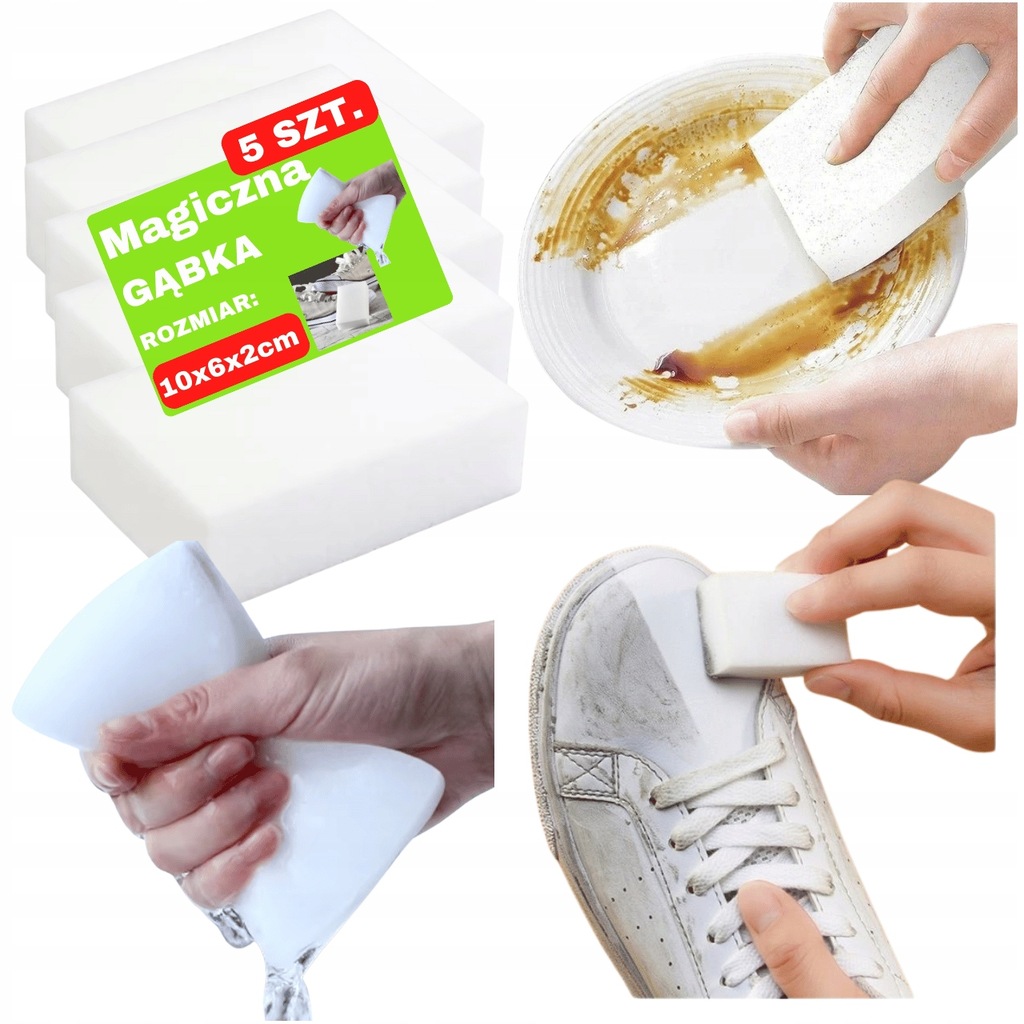 MAGICZNA GĄBKA Magiczne Gąbki do Czyszczenia Plam Usuwa Brud GRUBA 5 sztuk