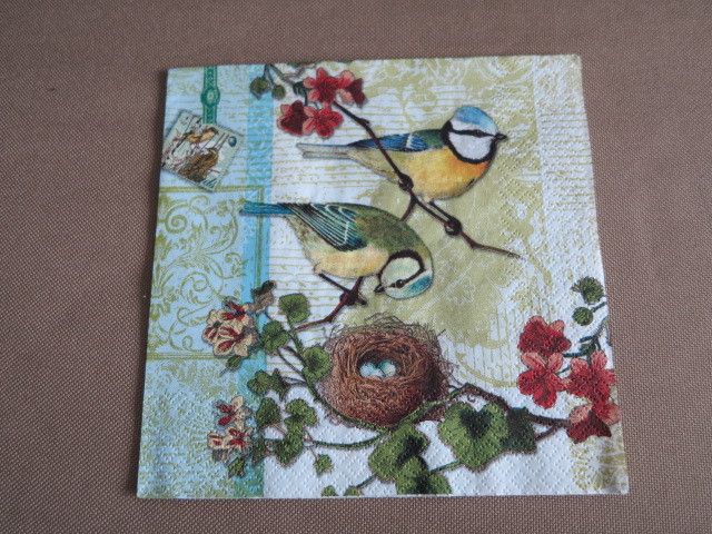 Serwetka decoupage ptaszki w gnazdku