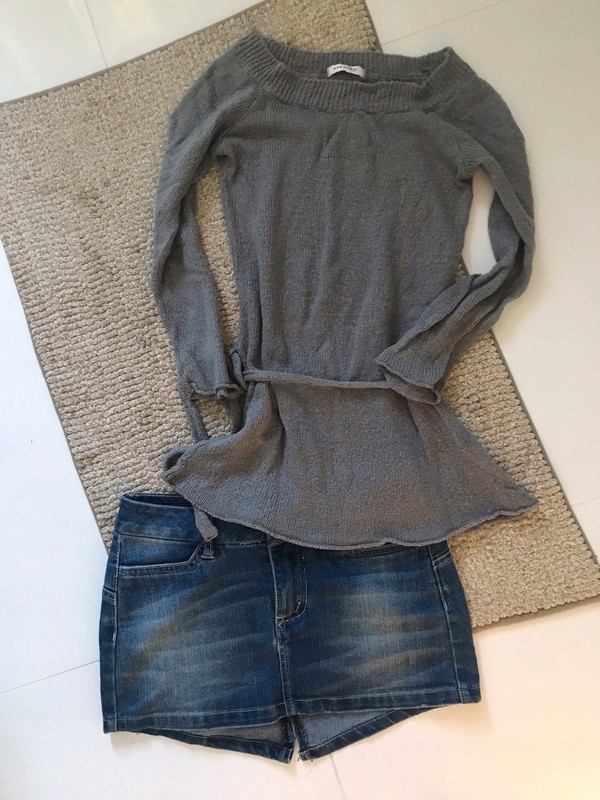 Zestaw ubrań damski sweter spódnica jeansowa XS 34