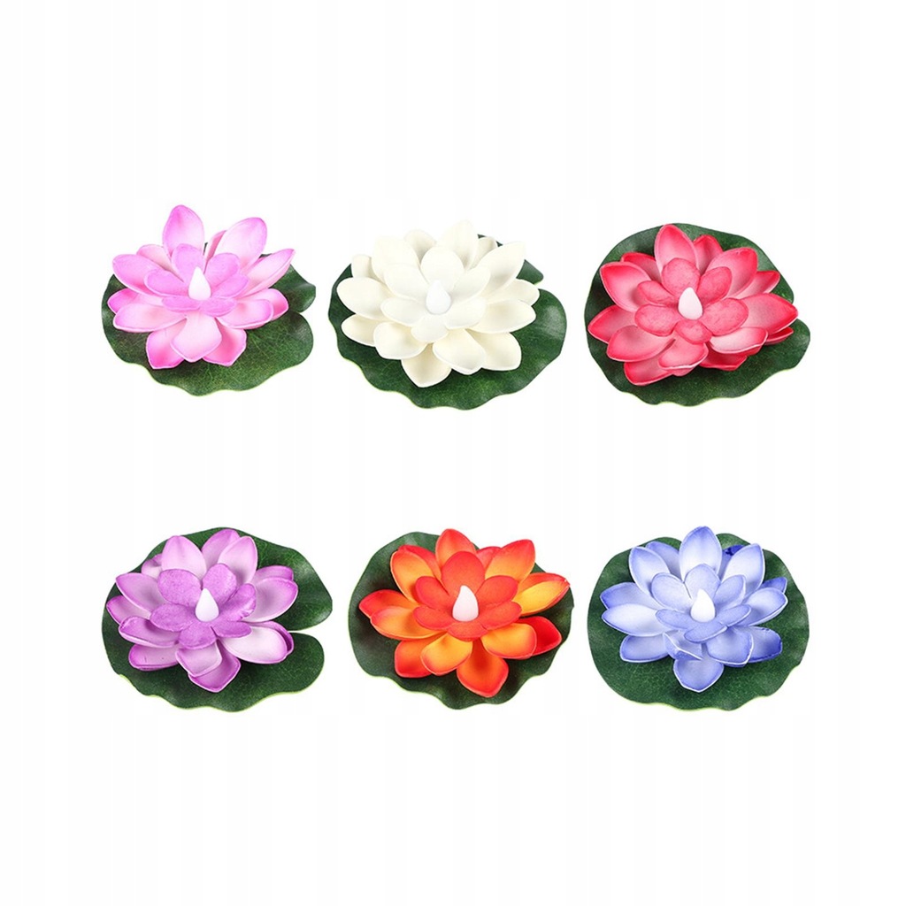 6x LED Waterproof Floating Lotus Lamp, Flower Lamp, Induction Switch