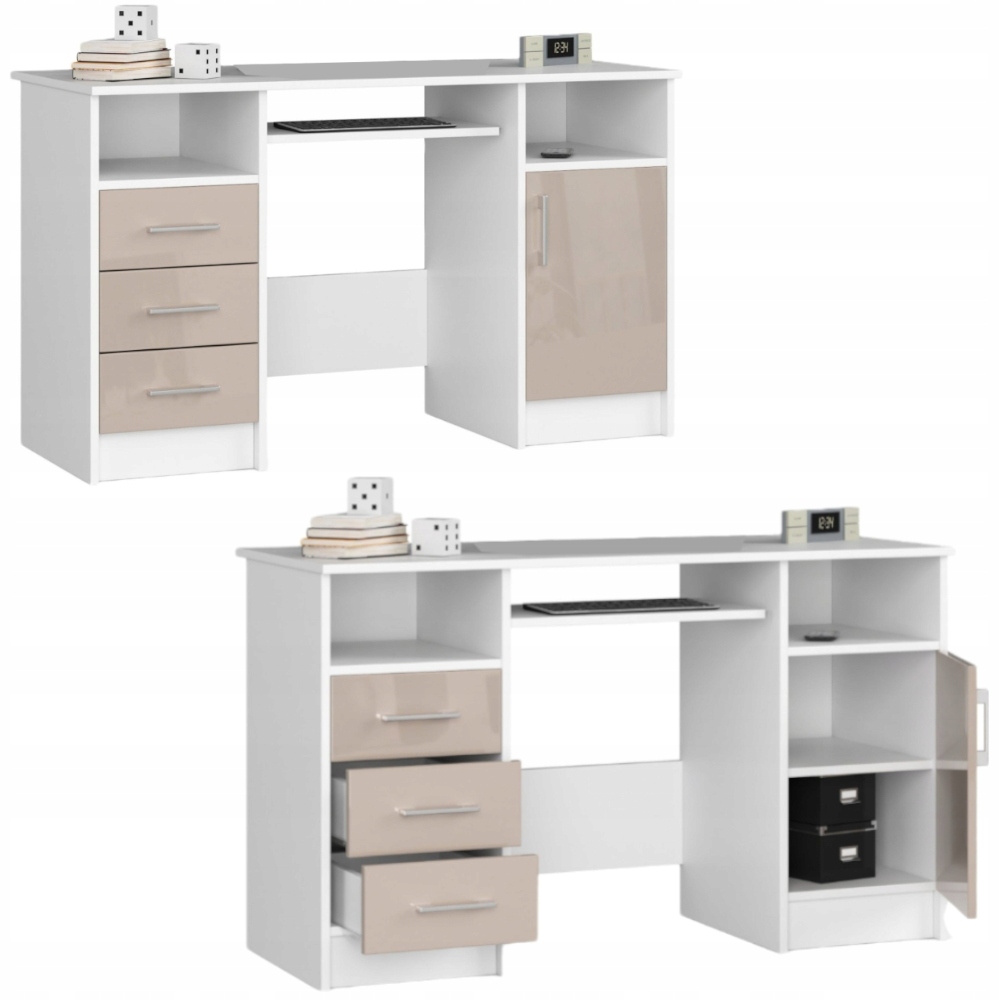 BIURKO KOMPUTEROWE BIUROWE BIAŁE CAPPUCINO SZUFLADY NOWOCZESNE 120cm BELLA
