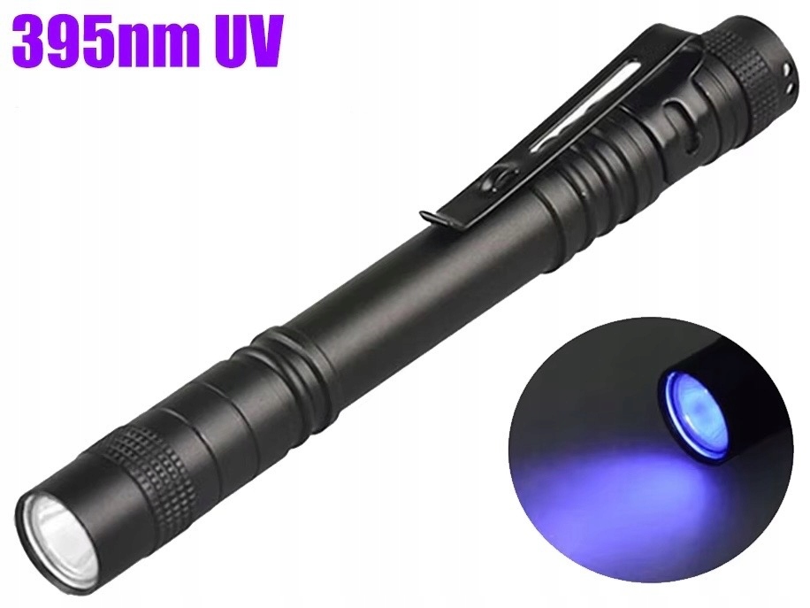 Latarka UV led-395NM Mocna kieszonkowa w formie długopisu 3W ALUMINIUM IPX4