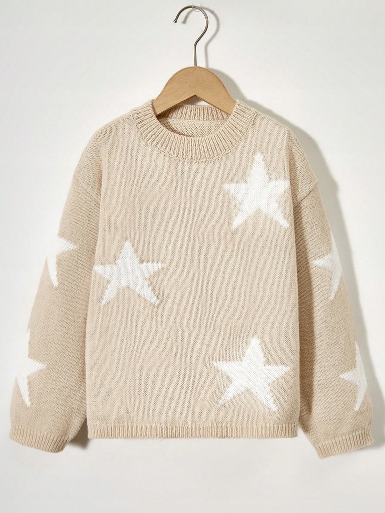 SHEIN SWETER DZIEWCZĘCY Z GWIAZDKAMI BEŻOWY 122 546