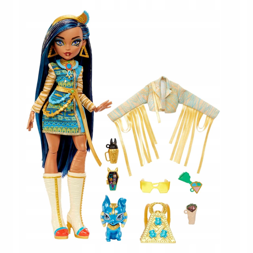 Monster High Doll, Cleo De Nile with Accessories and Pet Dog, Posable Fashi
