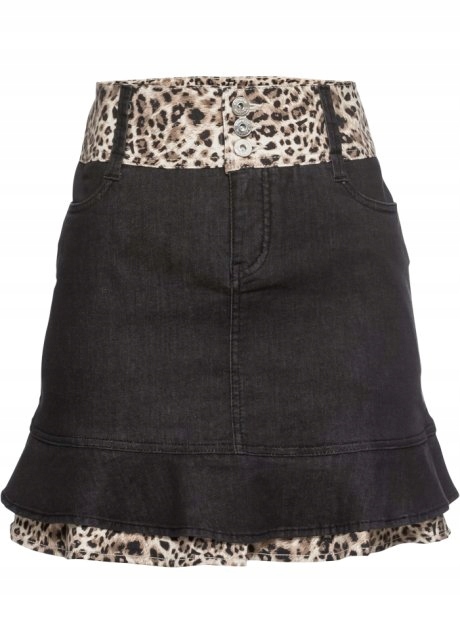 Z7707 SPÓDNICA DŻINSOWA Z DETALAMI W PANTERKĘ R.40
