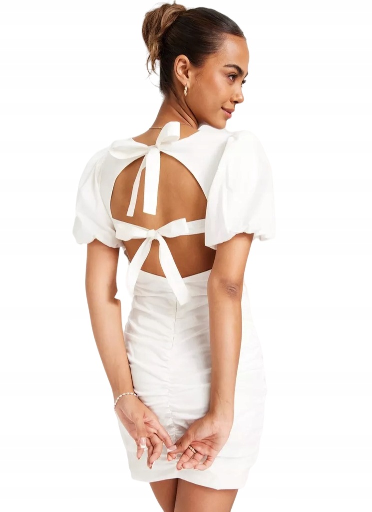 Nelly biała marszczona sukienka mini S