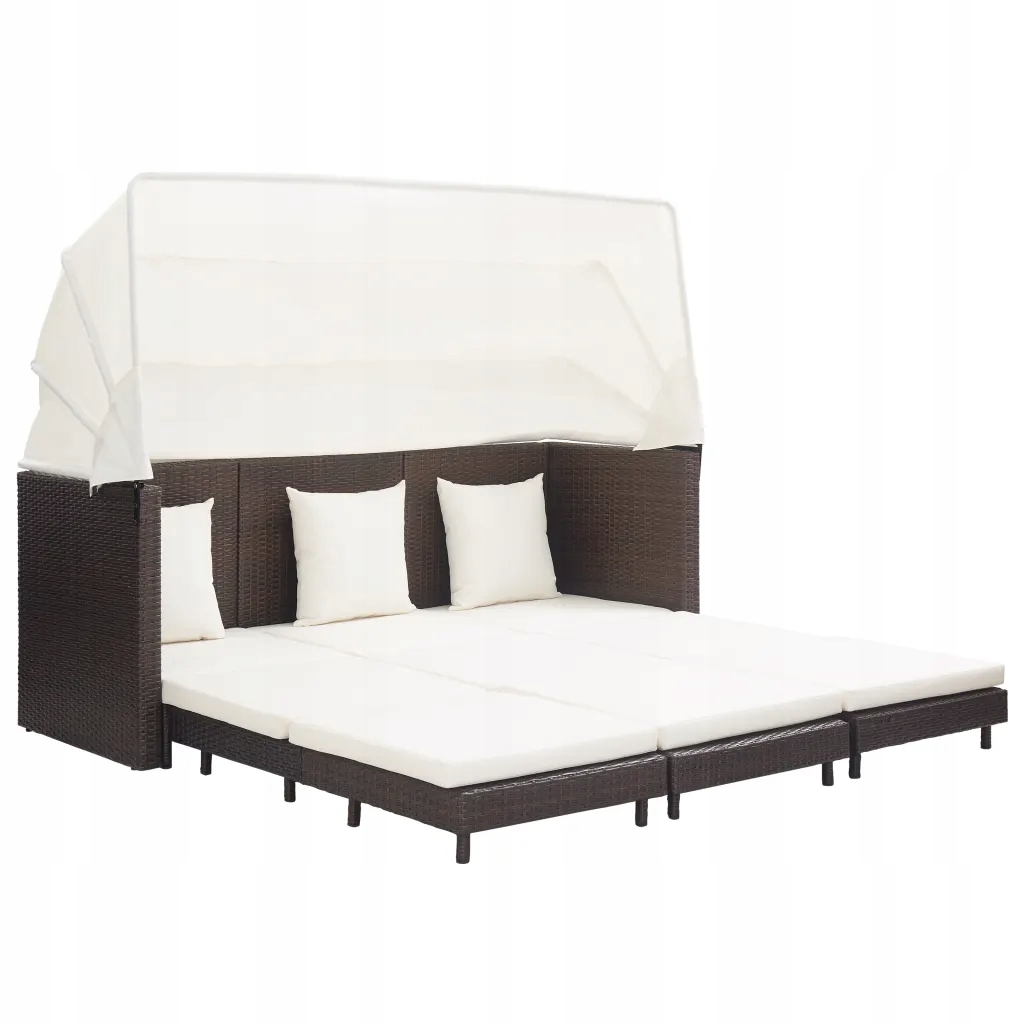 Rozkładane łóżko ogrodowe z zadaszeniem, rattan PE