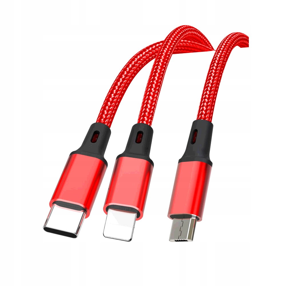 Kabel Przewód 3w1 USB Lightning Micro B Typ C 1.2m