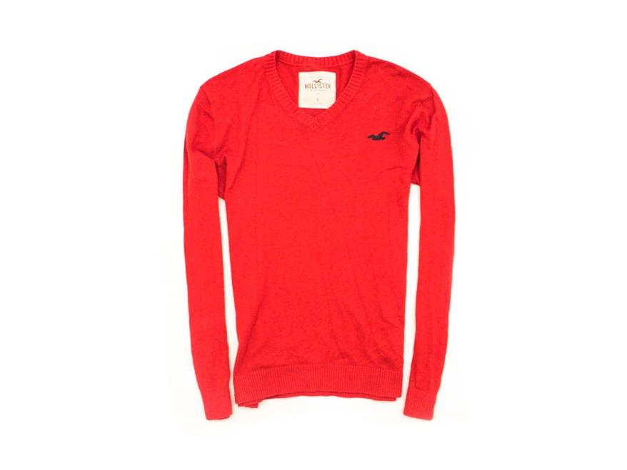 *D Hollister Sweter Męski V-Neck Bawełna Red roz S