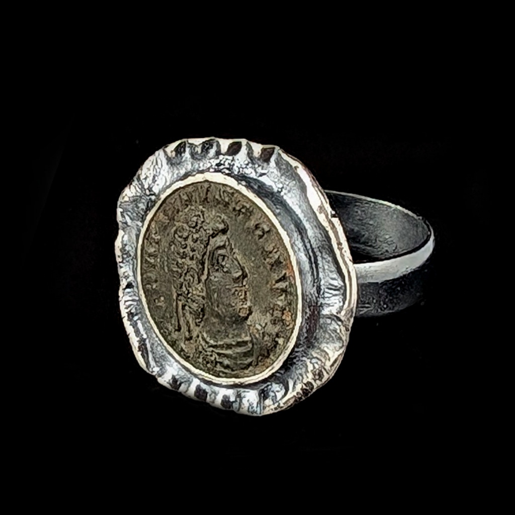 MONETA UNISEX SREBRO 925 RETRO BRĄZ SREBRNY PIERŚCIEŃ OKSYDOWANY ANTYCZNY