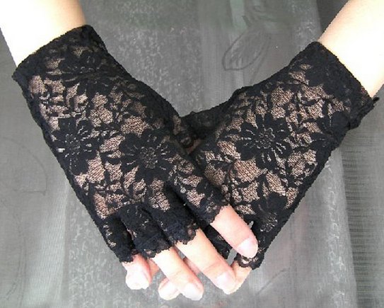 Rękawiczki mitenki czarne koronkowe gotyckie