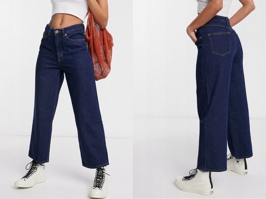 Monki granatowe proste spodnie jeansowe W28