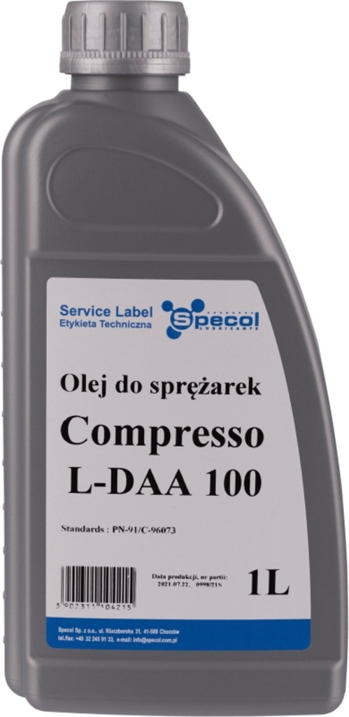 OSP OLEJ SPECOL COMPRESSO L-DAA 100 1L / DO SPRĘŻAREK / PN-91/C-96073, ISO