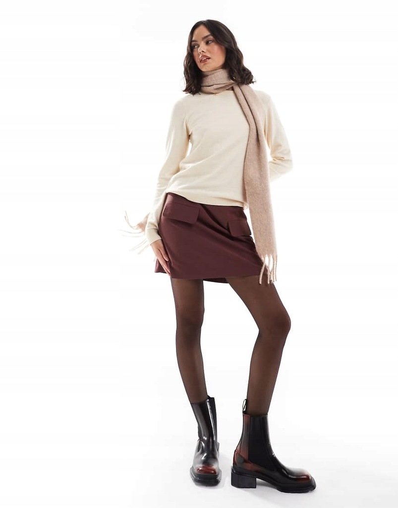 Asos Design Bordowa elegancka spódnica mini z kieszeniami S