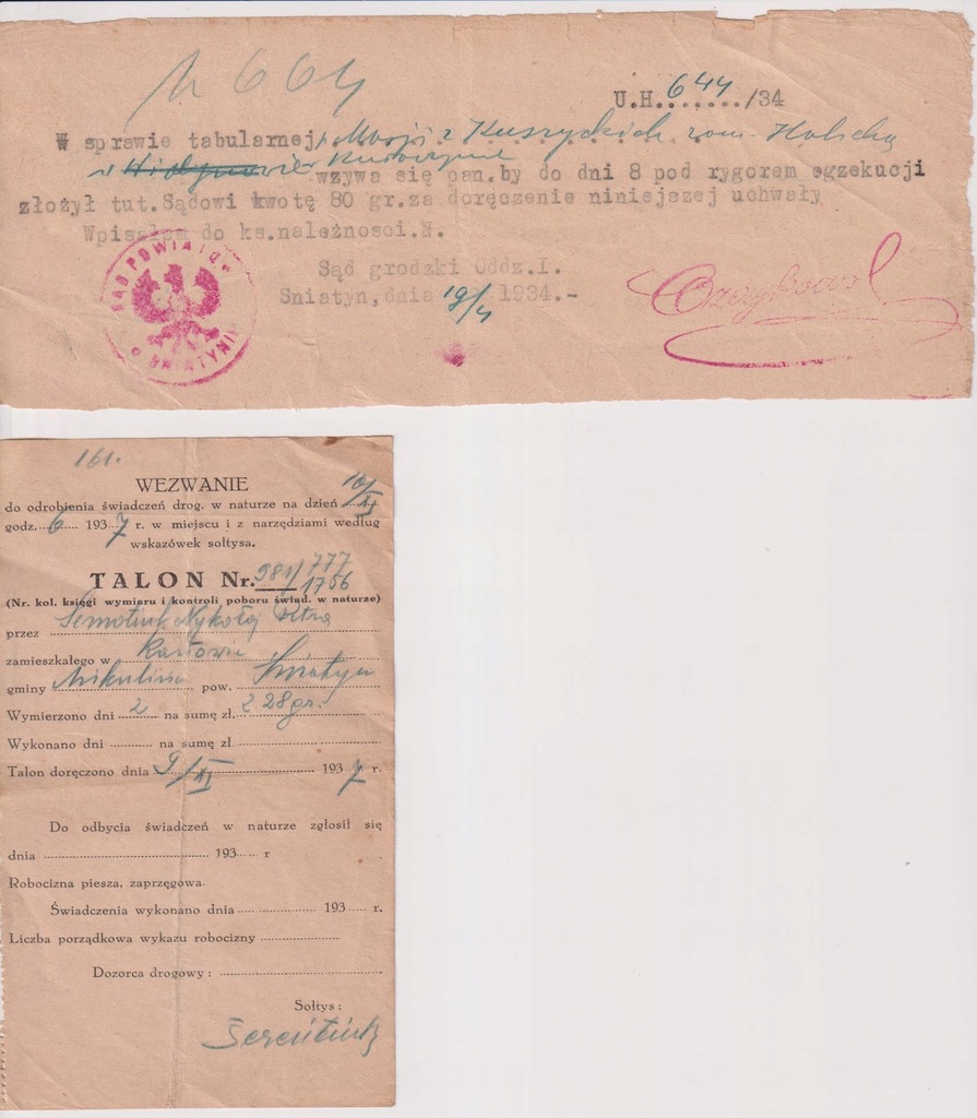DOKUMENTY GMINNE ŚNIATYŃ 1934 1937