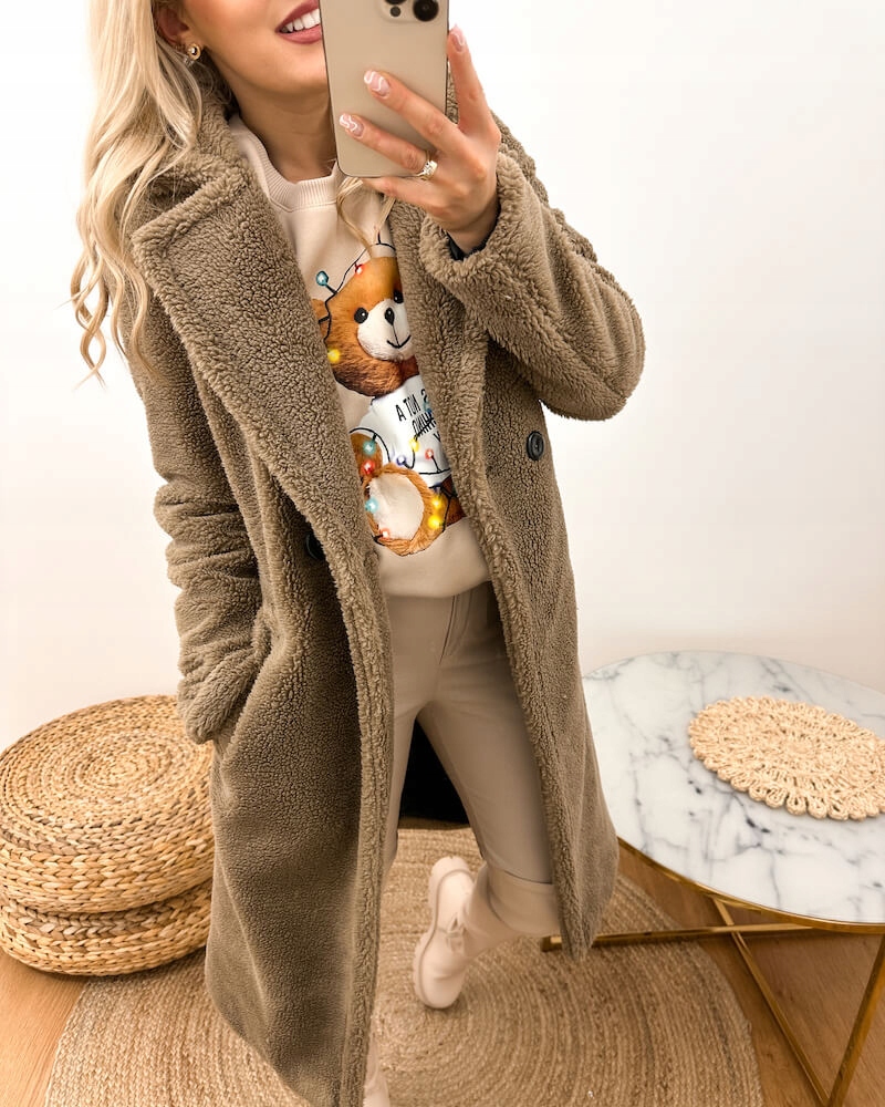 Kożuszek Teddy Damski na Zimę Beżowy Mokka M/L - 12962532883